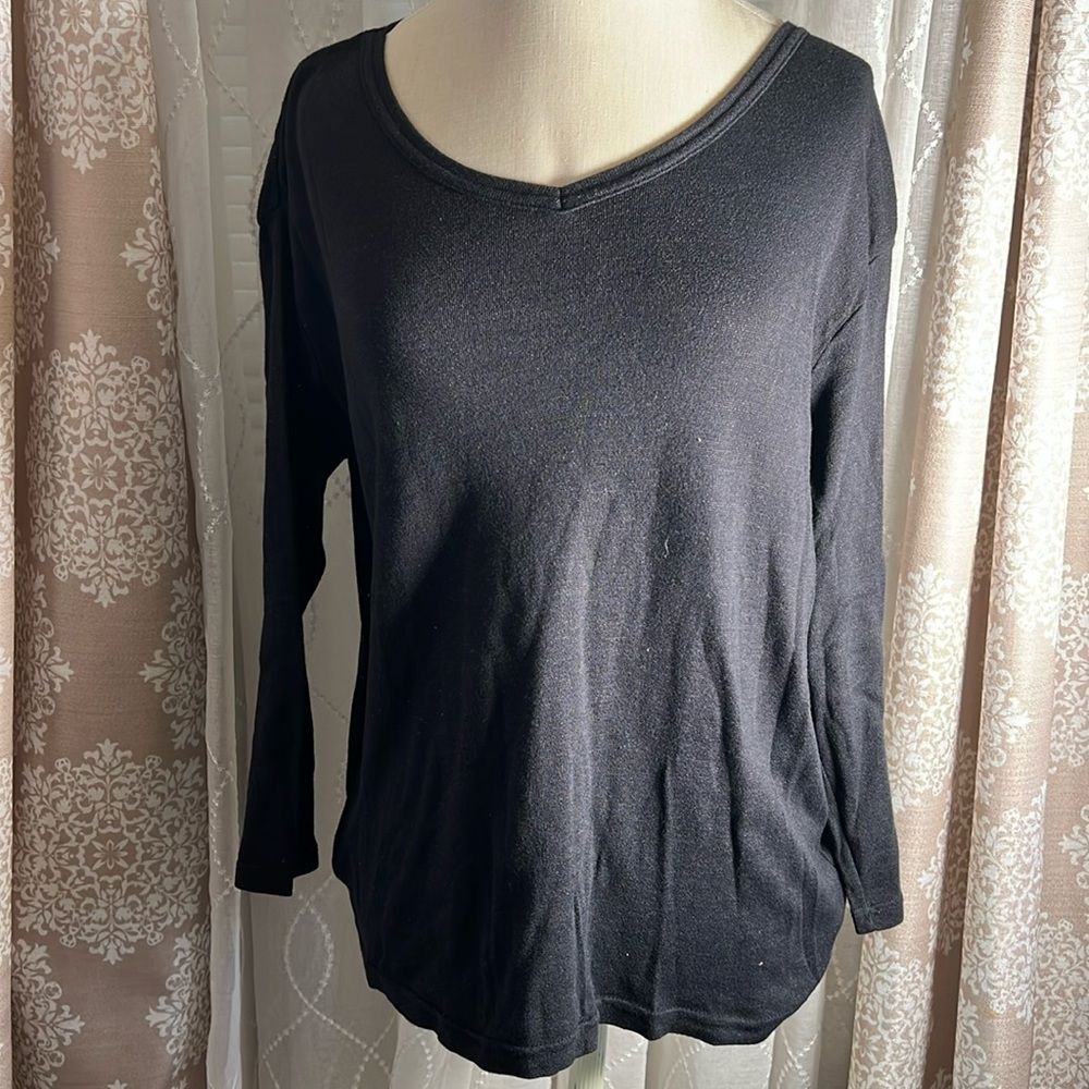 O.Y.B Black Long Sleeve V-Neck Top - Size 1